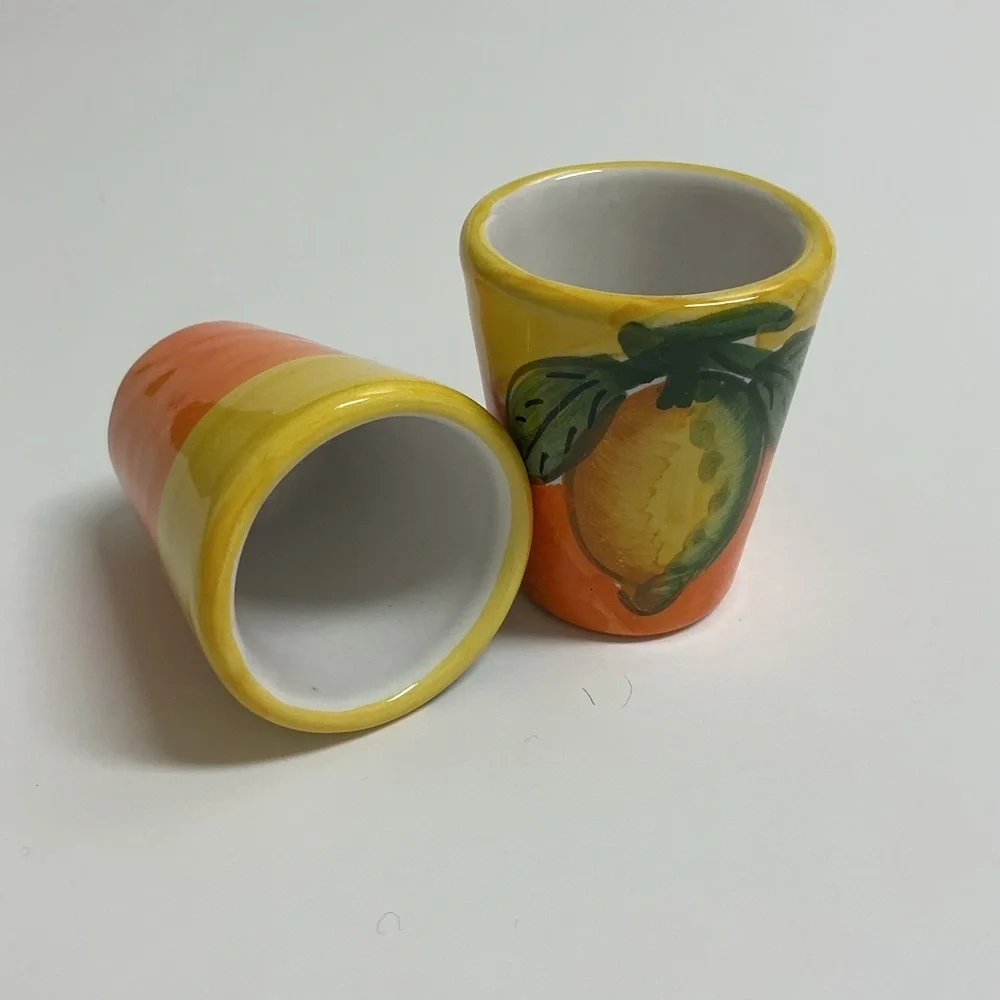 Vietri Shot Glass PAIR Lemon Limoncello Hand Painted Pottery Espresso Vintage